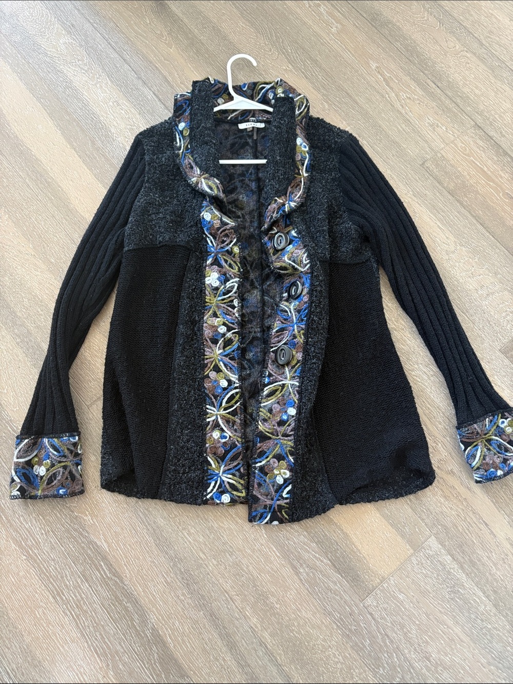 Sioni Embroidered Trim Black Sweater